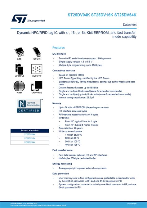 st25dv dynamic nfc rfid tag data sheet|st25dv16k specs.